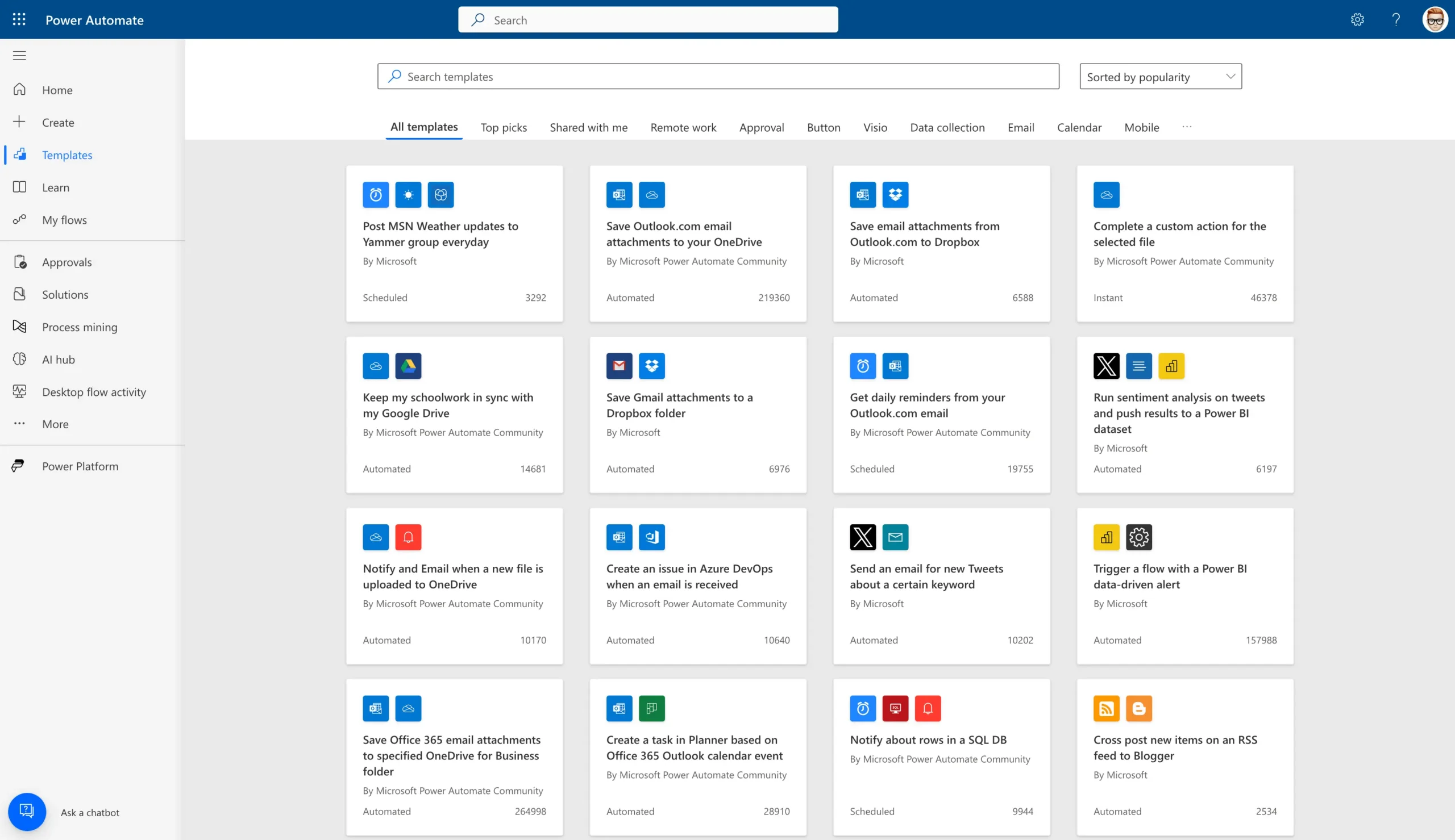 Power Automate Templates project request process